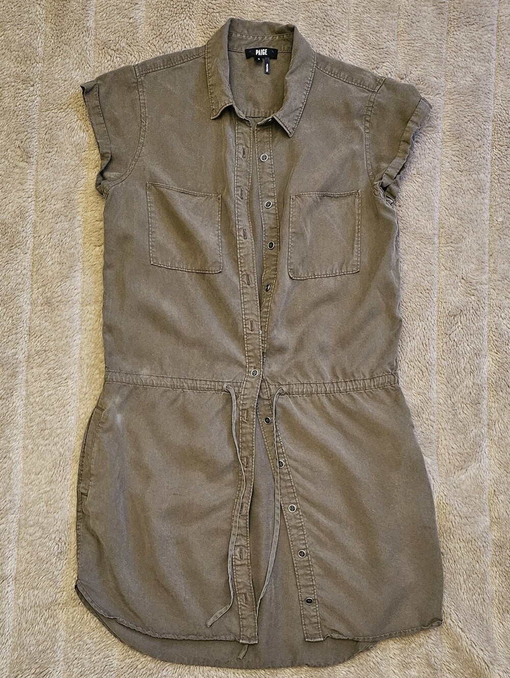 $10 w/$15+ Bundle Paige Collared Shirt dress In Dresser Olive With Tie Waist - Picture 2 of 11